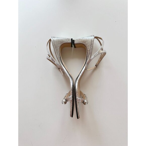 SERGIO ROSSI SR1 Silver Snake Leather Crystal Studded Block Sandals, Size 40.5 - Picture 11 of 14